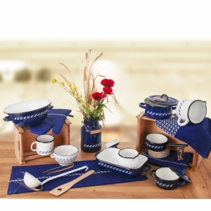 Hrnek smaltovaný MODROTISK s odměrkou 12 cm