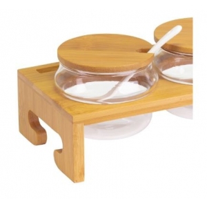Stojánek na marmelády TAPAS&FRIENDS - 4 skleničky 200 ml + 4 lžičky keramické
