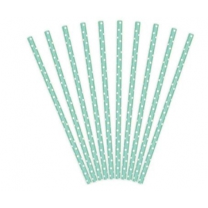 Slámka papírová - zelená s bílými puntíky / 50 ks