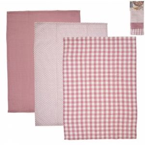 Utěrka kuch. bavlna Dekor 3 ks růžová