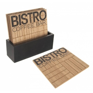 Podtácek dřevo+stojan Bistro 10x10 cm 4 ks