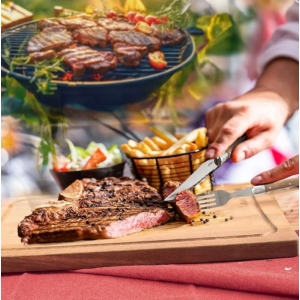 Steak set nůž+vidlička+vidlice nerez/dřevo