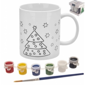 Hrnek porc.+barvy a štětec STROMEK 0,38 l