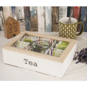 Kazeta na čajové sáčky dřevo/UH bílá