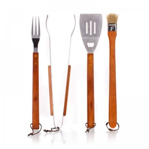 HAPPY GREEN Souprava na grilování BBQ, 4 ks, dřevo