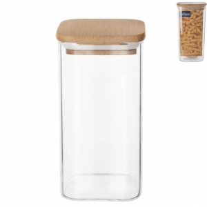 Dóza borosil. sklo/bambus 1,7 l hranatá