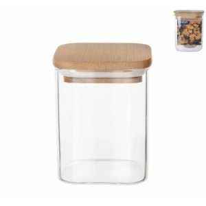 Dóza borosil. sklo/bambus 1 l hranatá