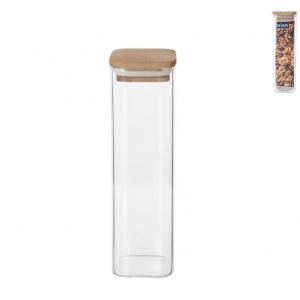 Dóza borosil. sklo/bambus 0,61 l hranatá