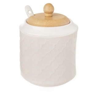 Cukřenka porc./dřevo+lžička WHITELINE pr. 9 cm