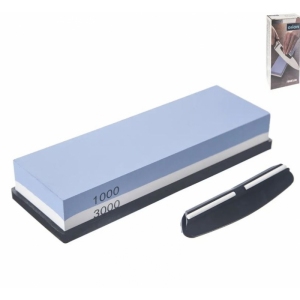 Kámen brusný korund 1000/3000+podložka+úchyt na nože