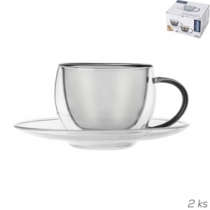 Hrnek dvoustěnné borosil. sklo+podš. 2ks DOUBLE espresso 0,1 l šedá