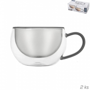 Hrnek dvoustěnné borosil. sklo 2ks DOUBLE cappuccino 0,33 l,šedá