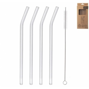 Brčko borosil. sklo nápojové zahnuté 4 ks 20 cm+kartáček