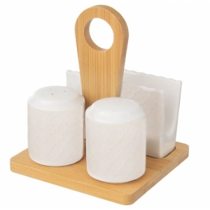 Dochucovací soupr.+ubrousky porc./bambus WHITELINE