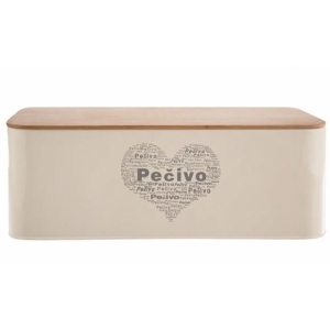 Chlebovka plech/dřevo 42x22,5x16 cm Pečivo SRDCE