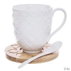 Hrnek porc.+podšálek+lžička WHITELINE 0,37 l, 2 ks
