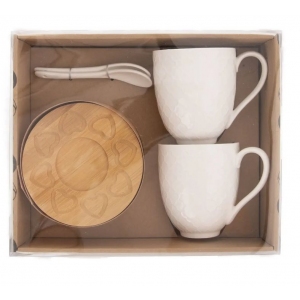 Hrnek porc.+podšálek+lžička WHITELINE 0,37 l, 2 ks