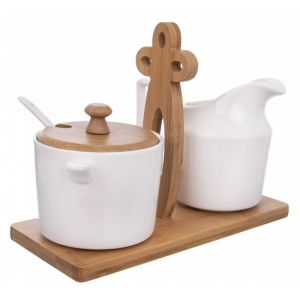 Mlékovka+cukřenka porc.+stojan bambus WHITELINE