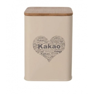 Dóza plech/dřevo 9,5x9,5x14 cm Kakao SRDCE