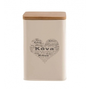 Dóza plech/dřevo 9,5x9,5x14 cm Káva SRDCE