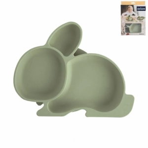 Talíř silikon dětský dělený zajíček 23x18 cm zelená