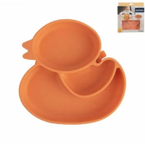 Talíř silikon dětský dělený kačenka 19,5x19 cm oranžová