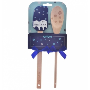 Stěrka kuch. sil./dřevo+vařečka DOMKY modrá