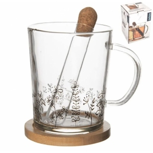 Hrnek sklo/bambus podšálek+infuzér LOUKA 0,42 l