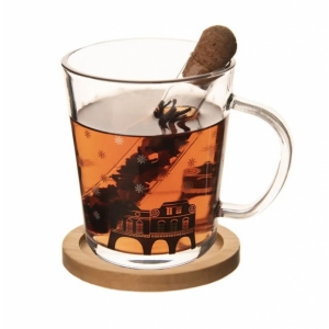 Hrnek sklo/bambus podšálek+infuzér DOMKY 0,42 l