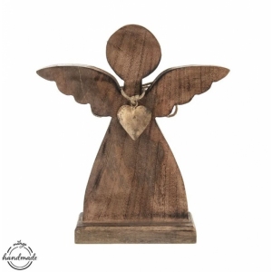 Anděl dřevo MANGO s kovovým srdcem