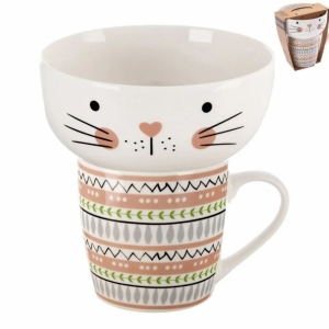 Hrnek+miska porc. kočka 0,35 l set