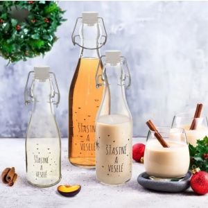 Láhev sklo/kov klip uzávěr VLOČKA 0,16 l červená