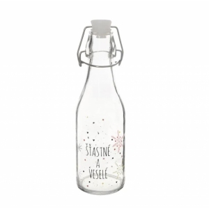 Láhev sklo/kov klip uzávěr VLOČKA 0,52 l červená