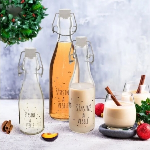 Láhev sklo/kov klip uzávěr VLOČKA 0,52 l červená