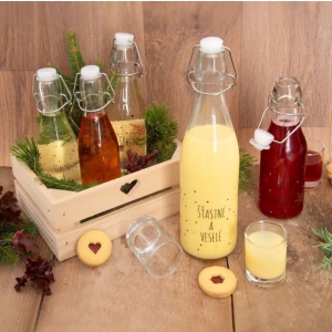 Láhev sklo/kov klip uzávěr VLOČKA 0,52 l červená