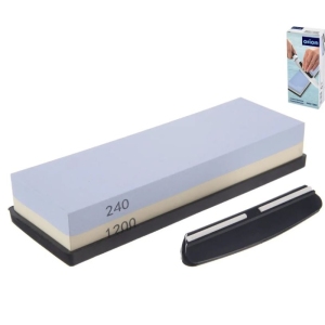 Kámen brusný korund 240/1200+podložka+úchyt na nože