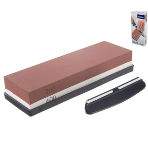 Kámen brusný korund 200/600+podložka+úchyt na nože