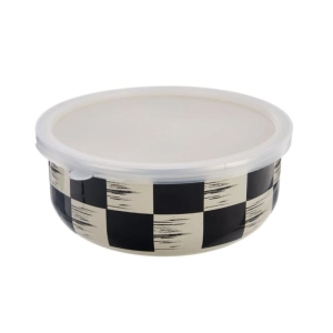 Miska smalt ŠACHOVNICE Lem+UH víčko pr. 17 cm