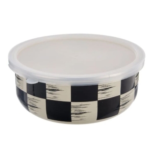 Miska smalt ŠACHOVNICE Lem+UH víčko pr. 19 cm