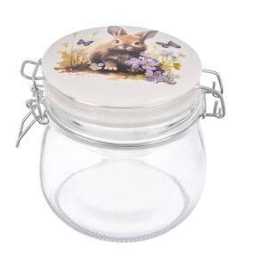 Dóza sklo/kov klip keram. víčko JARO zajíc 0,5 l