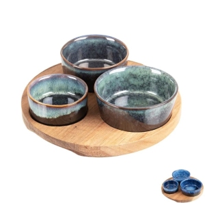 Miska ker.+akácie tác serv. set mix