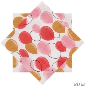Ubrousek papír balónky 20 ks 33x33 cm růžová