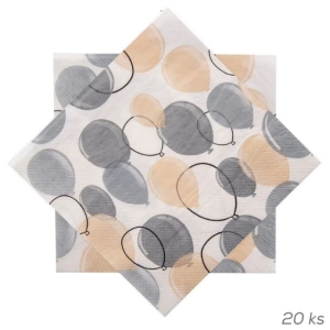 Ubrousek papír balónky 20 ks 33x33 cm šedá