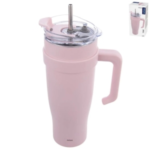 Hrnek TERMO pohár nerez/UH+brčko 1,2 l růžová