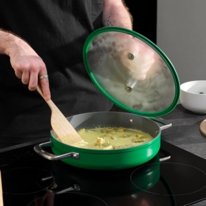 pánev tegame Meda 3.0 s keramickým povrchem s poklicí zelená ¤ 28 cm