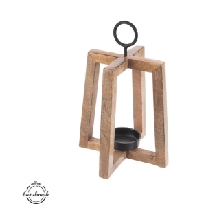 Svícen dřevo/kov MANGO otevřený v. 27 cm