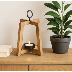 Svícen dřevo/kov MANGO otevřený v. 27 cm