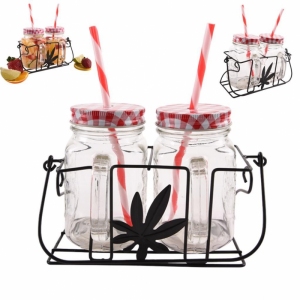 Orion 125582 Sklenice Straw s víčkem a brčkem 2 ks se stojánkem 0,5 l